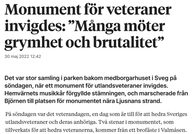 Monument för veteraner invigdes, TH 30 maj 2022